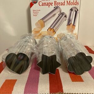 NORPRO Tin Canapé Bread Mold 3 PC Set Flower Heart Star Shapes Tin Bakeware
